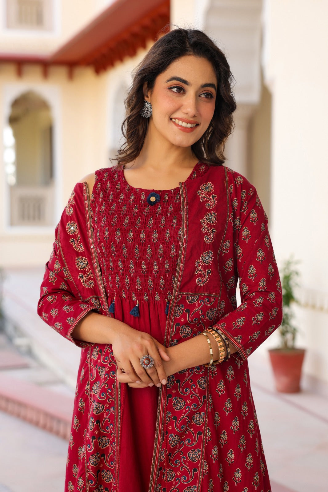 Original block print smart two piece dress length 46 inch (B287)