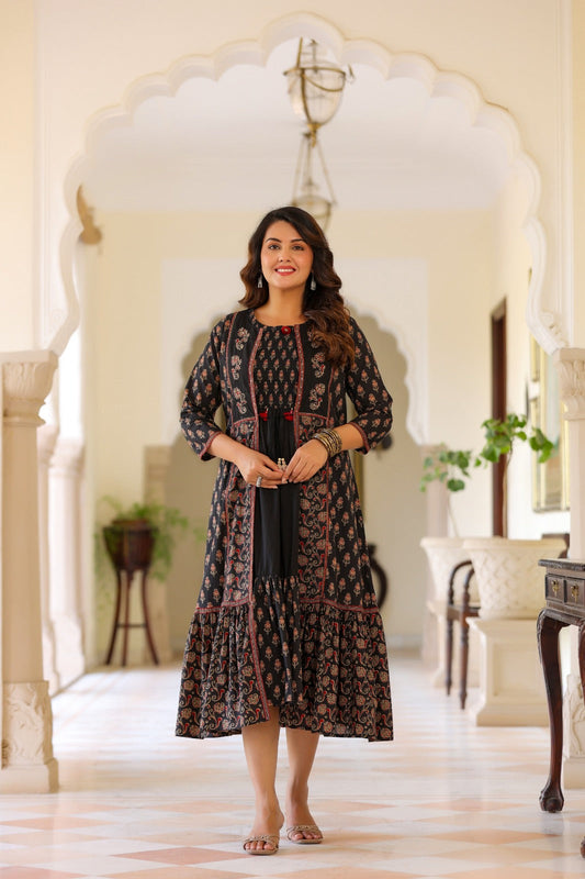 Original block print smart two piece dress length 46 inch (B286)