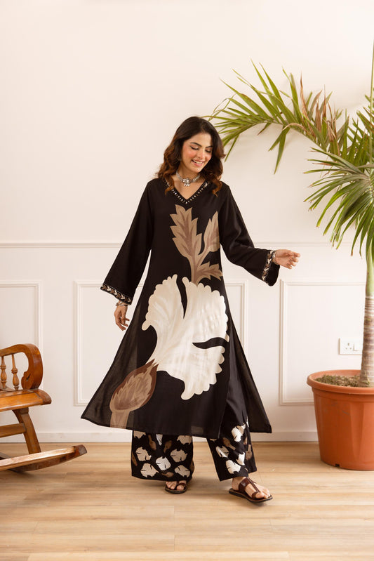 Black cotton modal smart two piece cordset (B279)