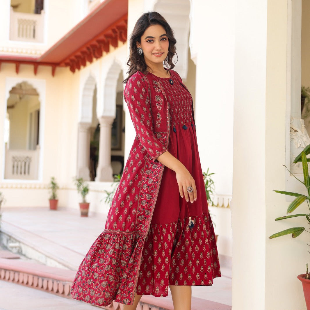 Original block print smart two piece dress length 46 inch (B287)